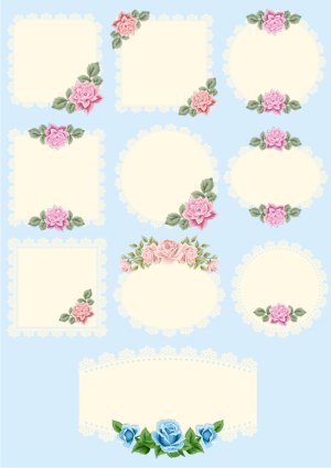 Floral Lace Frame Collection with Pink and Blue Roses Free Vector