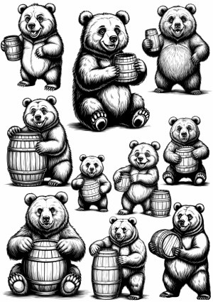 Collection of Bear Characters with Barrels Vector Illustrations Free Vector