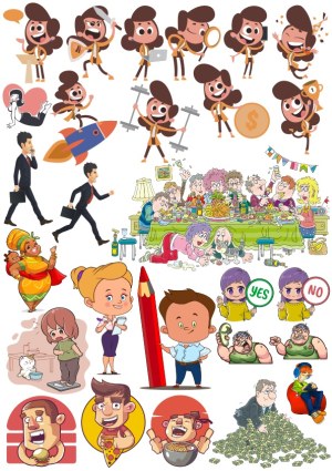 Collection of Diverse Cartoon Characters and Scenes Free Vector