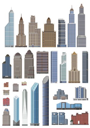 Urban City Skyline Collection of Diverse Vector Buildings Free Vector