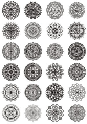Set of 24 Ornate Black and White Mandala Vector Designs Free Vector