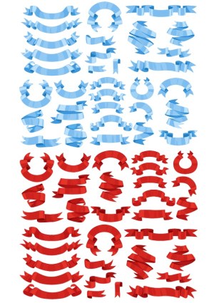 Collection of Red and Light Blue Ribbon Banners in Various Styles Free Vector