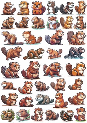 Collection of Cute Cartoon Beaver Illustrations Free Vector