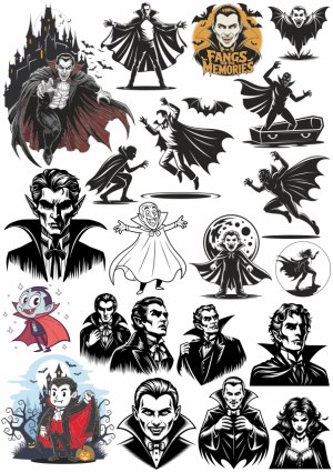 Collection of Vampire and Dracula Vector Illustrations Free Vector