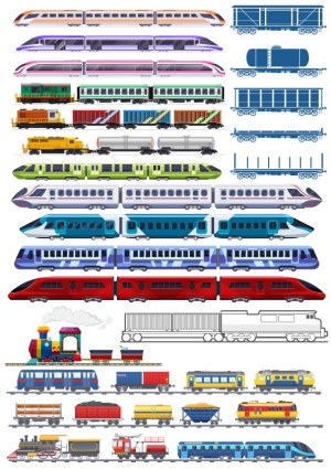 Various Train and Railway Cars Vector Collection Free Vector