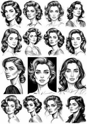 Detailed Black and White Hand-Drawn Female Portraits Collection Free Vector