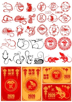 2020 Year of the Rat Chinese New Year Vector Designs Free Vector