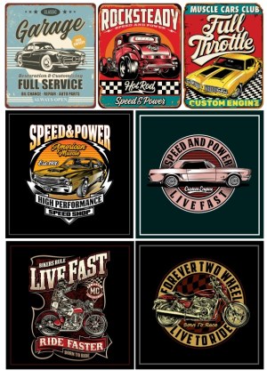 Vintage Muscle Cars and Motorcycles Retro Vector Badges and Posters Free Vector