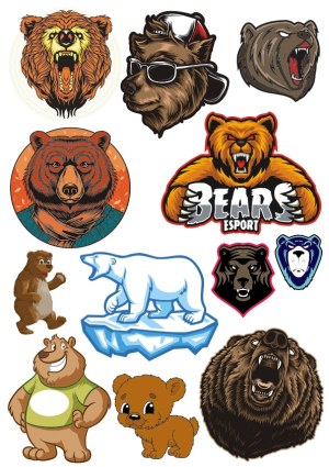 Collection of Cartoon and Aggressive Bear Vector Illustrations Free Vector