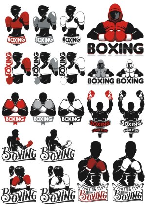 Boxing Silhouettes and Logos Vector Set Free Vector