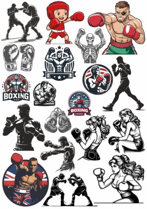 Boxing Illustrations and Logos Collection Free Vector