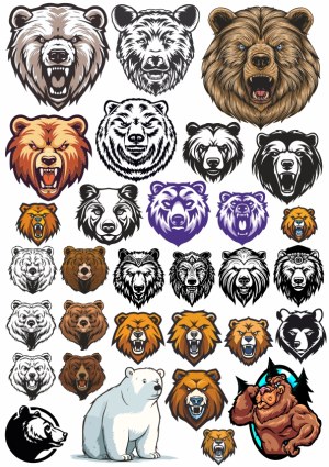 Collection of Bear Head and Full-Body Vector Illustrations Free Vector
