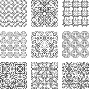 Set of Nine Intricate Black and White Floral Ornamental Patterns Free Vector