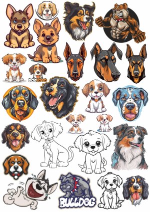Collection of Cute and Fierce Dog Vector Illustrations Free Vector