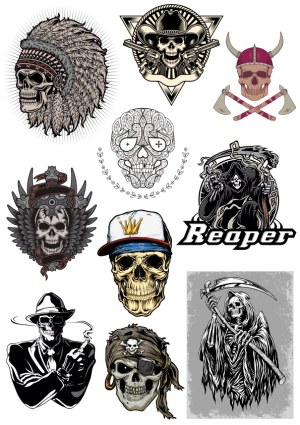 Set of Decorative and Themed Skull Vector Illustrations Free Vector