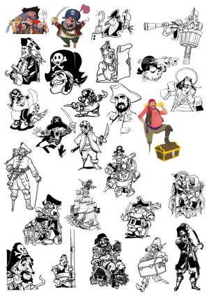 Pirate Characters and Nautical Elements Vector Collection Free Vector
