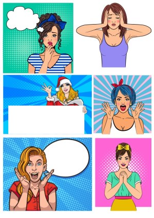 Pop Art Women Expressing Emotions and Gestures in Retro Comic Style Free Vector