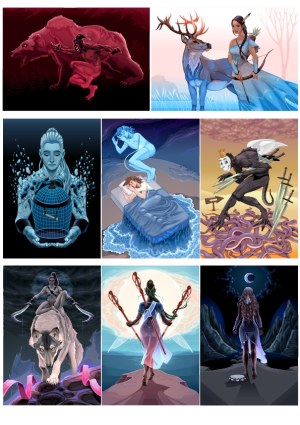 Fantasy and Mythical Women with Animals and Magical Elements Vector Collection Free Vector
