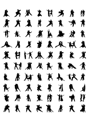 Silhouettes of Dancing Couples in Various Dance Poses Free Vector