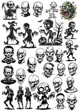 Zombie and Skull Halloween Vector Collection Free Vector