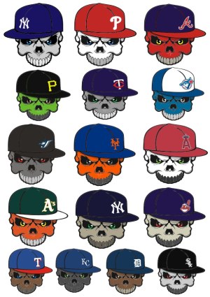 Collection of Skull Heads Wearing Baseball Caps with Team Logos Free Vector