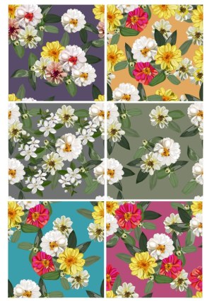 Seamless Floral Pattern Set with Multicolor Backgrounds Free Vector