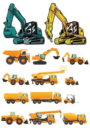 Construction Vehicles and Heavy Machinery Vector Set Free Vector