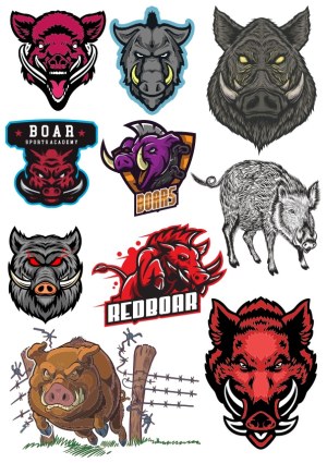 Collection of Wild Boar and Warhog Mascot Vector Logos Free Vector