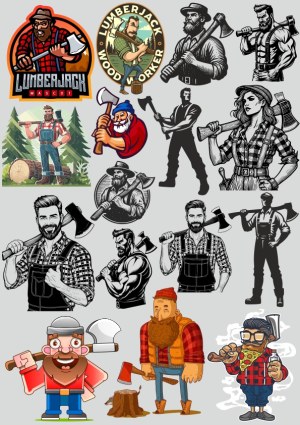 Collection of Lumberjack Vector Illustrations and Mascots Free Vector