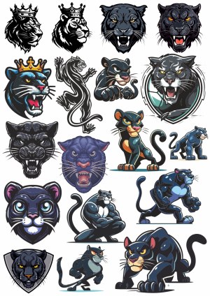 Black Panther and Panther Mascot Vector Set Free Vector