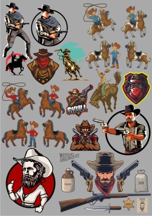 Western Cowboy and Gunslinger Vector Illustrations Set Free Vector