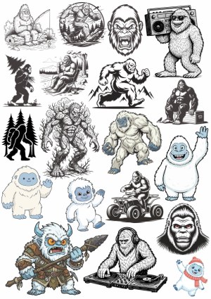 Bigfoot and Yeti Mythical Creatures Vector Collection Free Vector