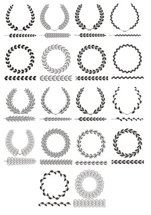 Collection of Black and White Laurel Wreath and Branch Vector Designs Free Vector
