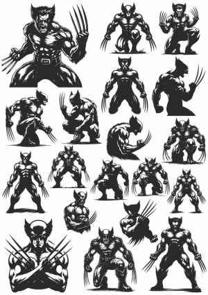 Set of Wolverine-Inspired Black Silhouette Vector Illustrations Free Vector