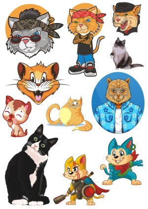 Collection of Cartoon and Realistic Cat Characters Free Vector