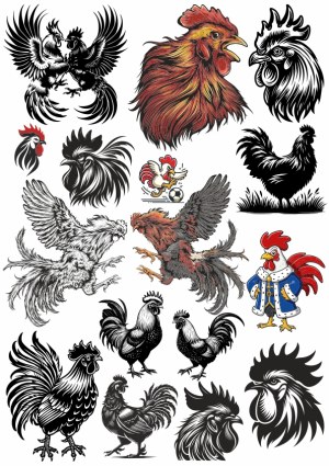 Variety of Rooster and Chicken Vector Illustrations Free Vector