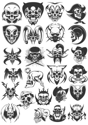 Collection of 25 Black and White Skull and Demon Vector Icons Free Vector