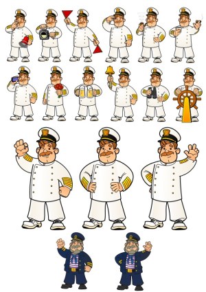 Set of Cartoon Navy Ship Captains in Various Poses and Activities Free Vector