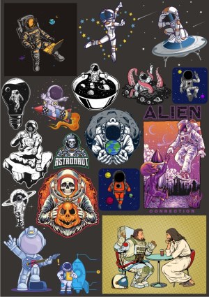 Collection of Astronaut and Space-Themed Vector Illustrations Free Vector