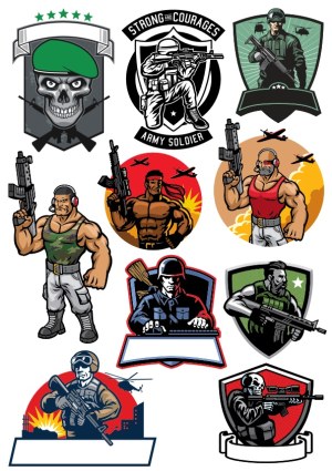 Military and Soldier Vector Emblems and Mascots Free Vector