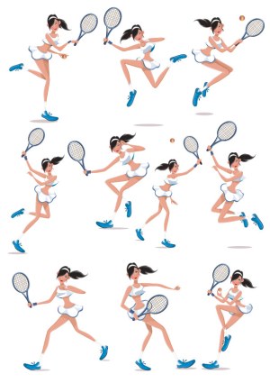 Set of Female Tennis Player Action Poses Vector Free Vector