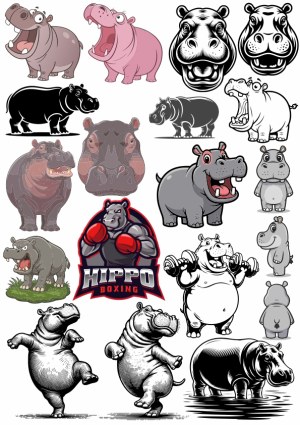 Hippo Cartoon and Realistic Hippo Vector Illustrations Collection Free Vector