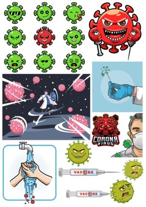 Coronavirus Cartoon Virus Characters and COVID-19 Prevention Vectors Free Vector