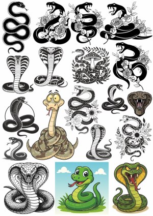 Collection of Snake and Cobra Vector Illustrations Free Vector