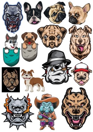 Collection of Bulldog and Pug Dog Vector Illustrations Free Vector