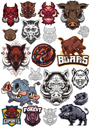 Collection of Wild Boar and Warthog Mascot and Logo Designs Free Vector