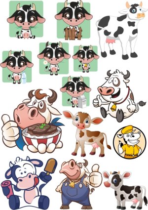 Collection of Cartoon and Cute Cow Vector Illustrations Free Vector