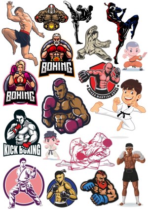 Collection of Martial Arts and Boxing Vector Illustrations Free Vector