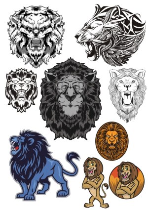 Lion Head and Full Body Vector Illustrations Free Vector