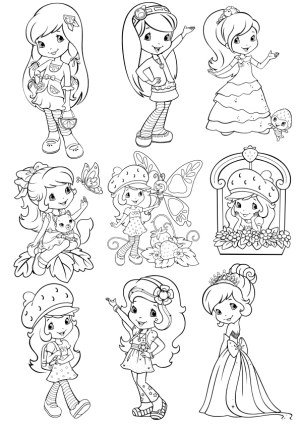 Cute Cartoon Girls with Various Outfits and Accessories Coloring Vector Free Vector